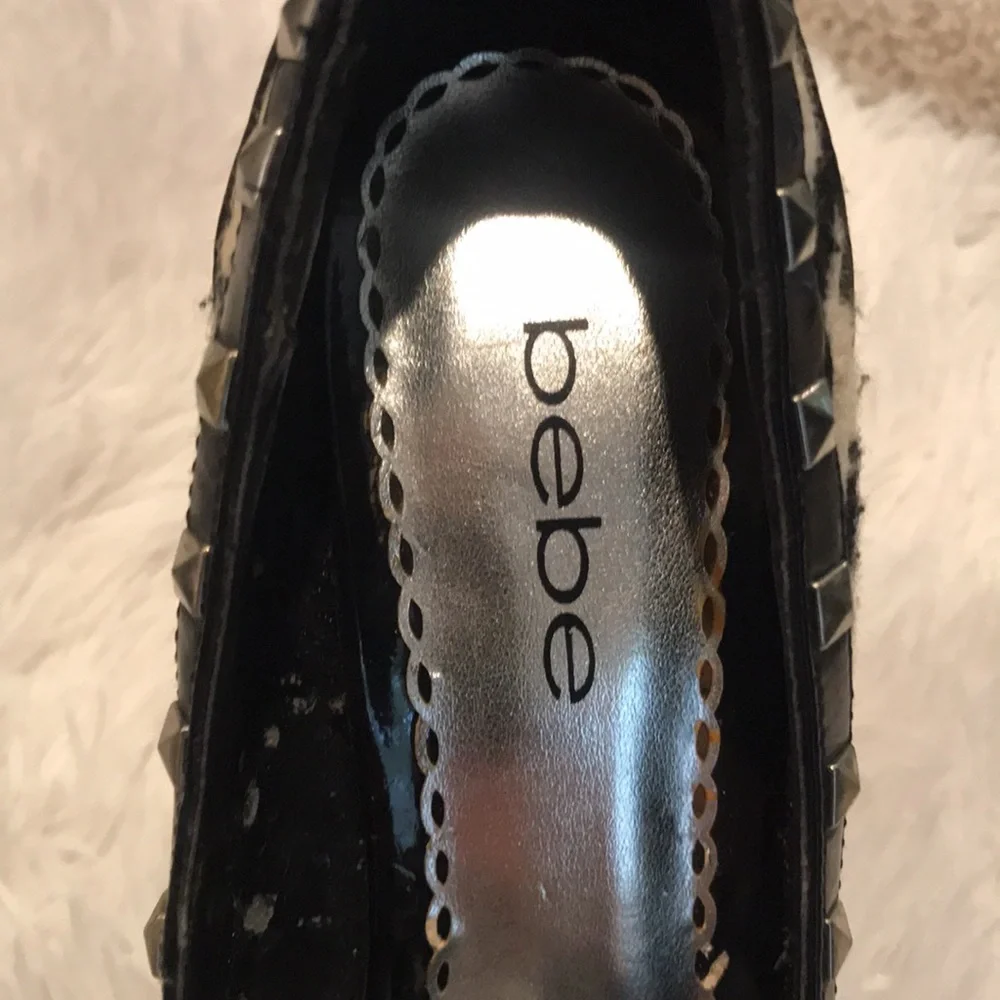 Bebe studded platform houndstooth stilettos
